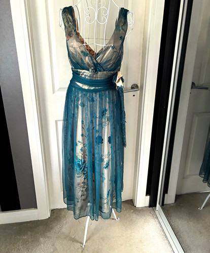 Coast teal floral tulle - , midi