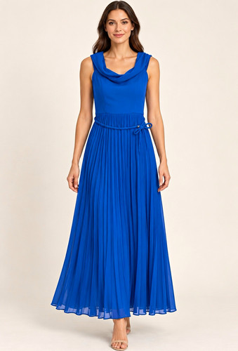 Royal blue pleated maxi dress - pleated,